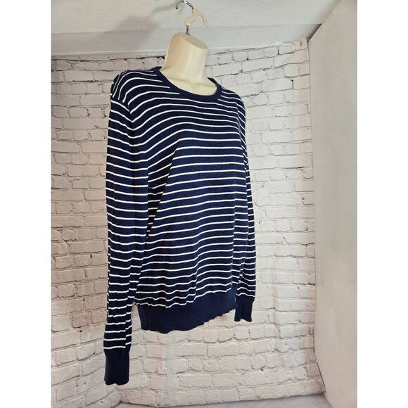 Calvin Klein Supima Mens Size Medium Navy/White Striped Sweater - Picture 2 of 6